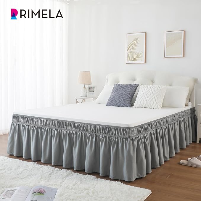 RIMELA Bed Skirt Full Size Silver Grey Bed Skirt 15 Inch Drop, Wrap Around Elastic Adjustable Bedskirt, Dust Ruffle for Bed Frame & Box Spring Soft Durable Fabric Machine Washable Easy to Install