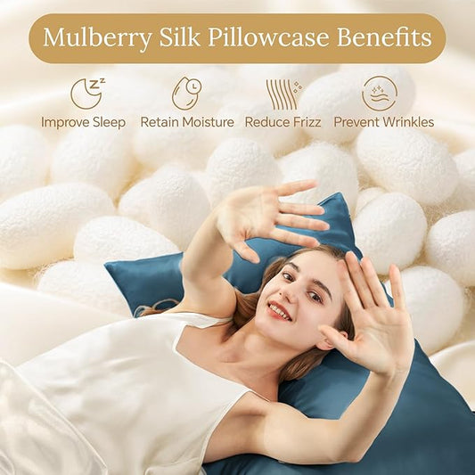 INFIIXSO Mulberry Silk Pillowcase for Hair and Skin, Silk Pillow Cases Queen with Hidden Zipper 20x30 Inches, Extraordinary Smooth and Soft Cooling Pillow Cases for Hot Sleepers(Bluesteel, 1 Pack)