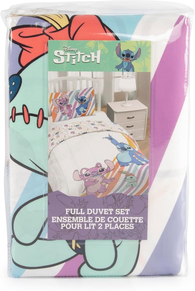Jay Franco Duvet Cover Set – 3 Piece Comforter Cover and Sham Set, Super Soft Cozy Kids Bedding (Insert Not Included) White - Lilo and Stitch, Full