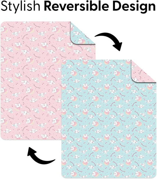 Northwest Sanrio Cinnamoroll Reversible Quilted Throw, Kawaii Cherry Cupcake Pattern, for Anime Fans, Game Room, Chair or Couch, 60 x 80 Inches