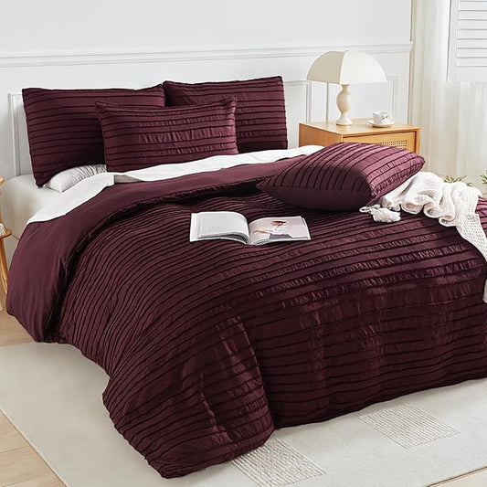 NEXHOME PRO Twin Duvet Cover, Pieces Boho Tufted Duvet Cover Set, Soft and Lightweight 100% Washed Microfiber Comforter Cover Set for All Season(Burgundy,66 x 90)-No Comforter