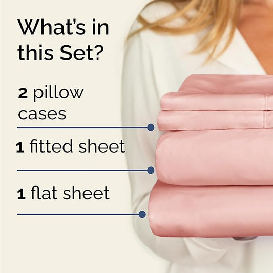 Twin 4 Piece Sheet Set - Comfy Breathable & Cooling - Ultra-Soft Hotel Luxury Bedding Set with 8-16 Inch Deep Pockets - 1 Flat & 1 Fitted Sheet & 2 Pillowcases - Wrinkle Free & Easy Care - Baby Pink