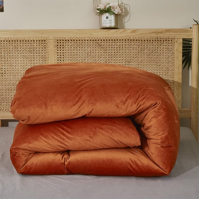 Houseri Burnt Orange Velvet Comforter Set Fluffy Bedding Terracotta Micromink Sherpa Comforter Twin Size Kids Boys Girls Dorm Flannel Fuzzy Bed Rust Red