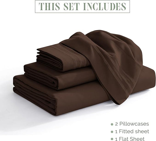 Elegant Comfort Luxurious 1500 Premium Hotel Quality Microfiber 4-Piece Sheet Set, 18-24 Inches Deep - Extra Deep Pocket Sheets - Ultra Soft 4PC Deep Pocket Sheets, Twin/Twin XL, Chocolate Brown