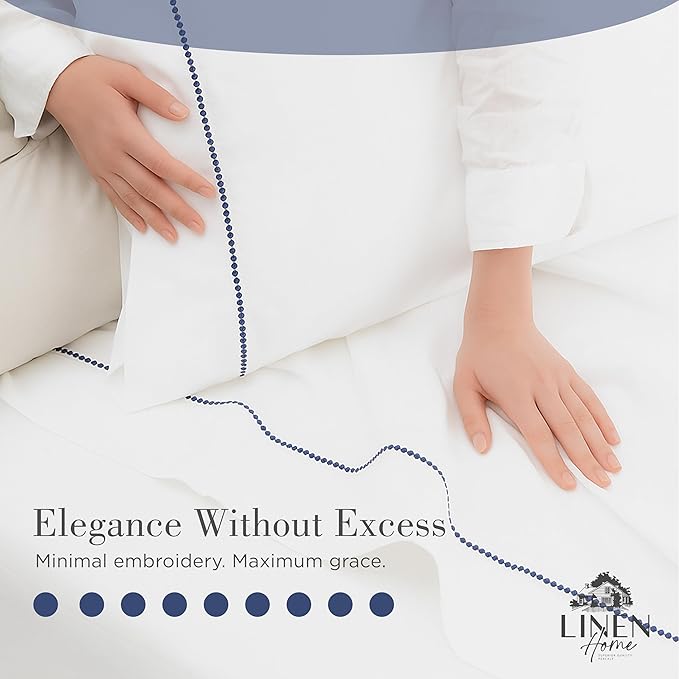 Linen Home 100% Cotton Percale Pearl Stitch Pillowcases King Size, Dark Blue, 2 Pieces of Pillow Case, Crisp and Cool Strong Bed Linen, 20 inches X 40 inches