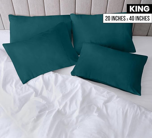 Utopia Bedding King Pillow Cases - 4 Pack - Envelope Closure - Soft Brushed Microfiber Fabric - Shrinkage and Fade Resistant Pillow Covers King Size 20 X 40 Inches (King, Teal)
