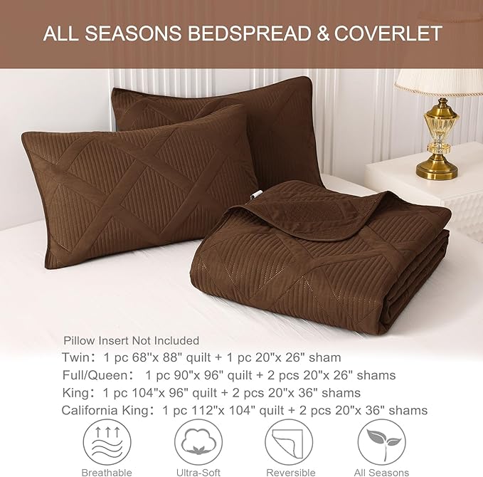 Exclusivo Mezcla Quilts Queen Size - Brown Quilt Set Bedspread with 2 Pillow Shams, Modern Bedding Set with Striped Pattern, Soft Lightweight Bedspreads Queen Size for All Seasons