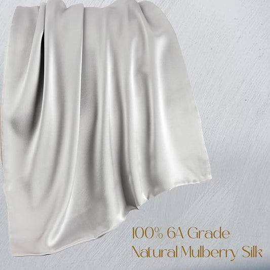 ZIMASILK 100% Pure Mulberry Silk Pillowcase for Hair and Skin Health,Soft and Smooth,Both Sides Premium Grade 6A Silk,600 Thread Count,with Hidden Zipper,1pc (Queen 20''x30'',Light Grey)