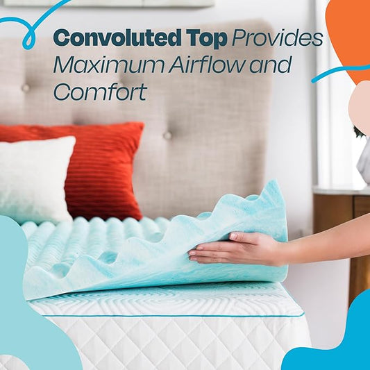Linenspa 3 Inch Gel Memory Foam Mattress Topper – Egg Crate Style, Reversible for two feels – Promotes Airflow & Relieves Pressure Points – Twin