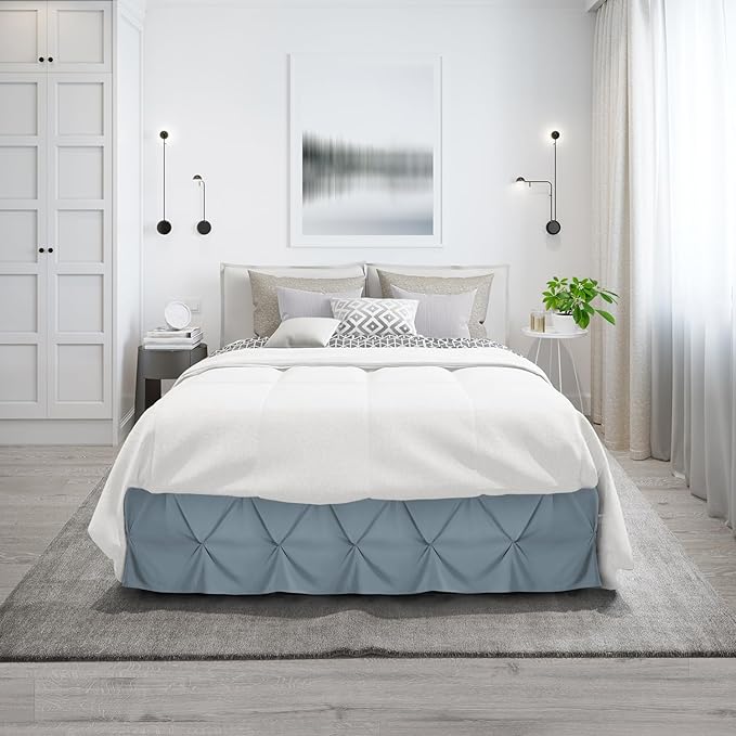 Nestl Stone Blue Bed Skirt Cal King Size, Pinch Pleat Cal King Bed Skirt, 14" Inch Drop Cal King Bedskirt, Hotel Quality Bed Skirts, Microfiber Bedskirt for Cal King Bed, Stone Blue Cal King Bed Skirt
