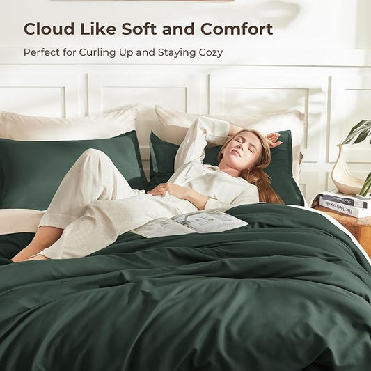 Litanika Forest Green Comforter Set Queen Size, 3 Pieces Lightweight Solid Bedding Comforter Set, All Season Fluffy Bed Set (90x90In Comforter & 2 Pillowcases)
