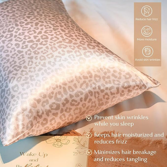Yanibest 2 Pack Leopard Satin Pillowcase, Silk Pillow Cases for Hair and Skin with Zipper, Standard Pillow Cases for 20"x26", Exquisite Packaging for Women Men