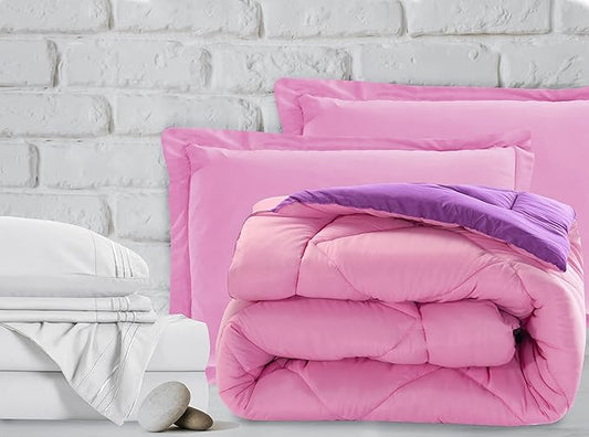 Elegant Comfort 7-Piece Queen Size Bed-in-a-Bag - Luxury 1500 Thread Count Comforter & Sheet Set, Super Cozy, Wrinkle and Stain Resistant, Pink/Purple