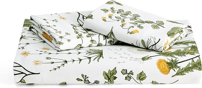 Bedsure Duvet Cover Full Size - 100% Cotton Reversible Floral Full Duvet Cover Set with Zipper Closure, 3 Pieces Soft & Breathable PureWoven Green Bedding Set with 2 Pillow Shams 20"x26"
