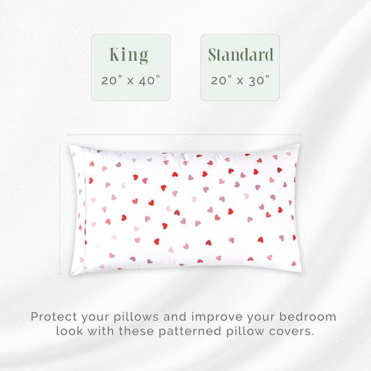 Elegant Comfort Ultra Soft Set of 2 Hearts Print Pillowcases - 1500 Premium Hotel Quality Microfiber, Soft and Smooth Envelope Closure 2-Piece Pillow Covers - Standard/Queen, Valentina