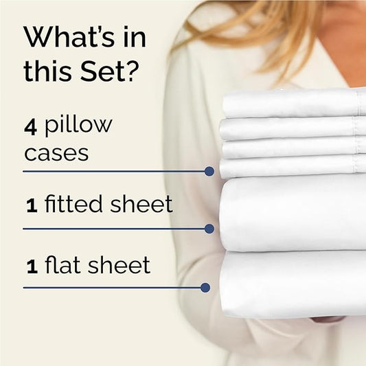 Full 6 Piece Sheet Set - Comfy Breathable & Cooling - Ultra Soft Hotel Luxury Bedding Set with 8-16 Inch Deep Pockets - 1 Flat & 1 Fitted Sheet & 4 Pillowcases - Cozy, Wrinkle Free & Easy Care - White