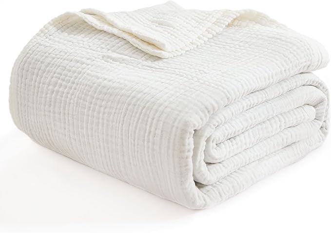 EMME Cotton Muslin Twin XL Blanket Breathable Gauze Soft Lightweight Adults Gifts for Women (White,66"x90")