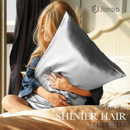 100% Mulberry Silk Pillowcase for Hair and Skin, 22 Momme Pure Natural Silk Pillow Case Both Sided with Zipper, Pillow Cover for Women Mom Men(Silver Grey, Queen 20''ร30'', 2 Pack)