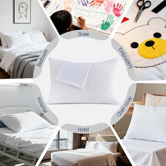 White Pillowcases Standard Size 48 Pack - Bulk Pillow Cases with Envelope Closure, Soft Brushed Microfiber Pillow Covers Hospital Hotel Airb&bs Essentials for Hosts, 20x26