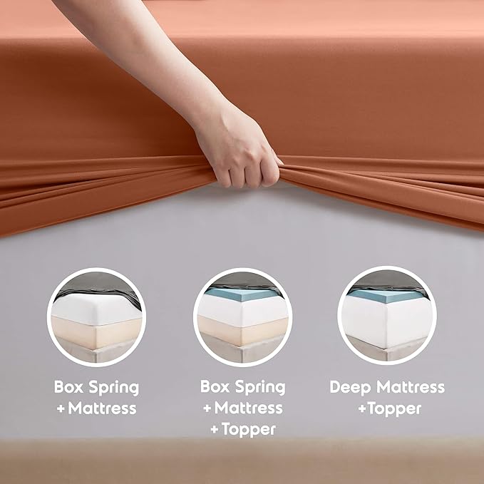 Nestl Split King Sheet Set - 1800 Ultra-Soft Microfiber Bed Sheets - Double Brushed - Deep Pockets - Easy Fit - 5 Piece Set - Bed Sheets & Pillowcases (Split King Size, Rust)