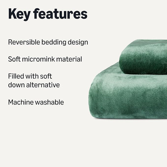 Amazon Basics Reversible Sherpa Comforter Set with Pillow Sham, Twin/Twin XL, Green