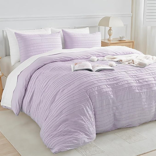 NEXHOME PRO Duvet Cover King,3 Pieces Boho Tufted Duvet Cover Set, Soft and Lightweight 100% Washed Microfiber Comforter Cover Set for All Season(Lavender,104 x 90)-No Comforter
