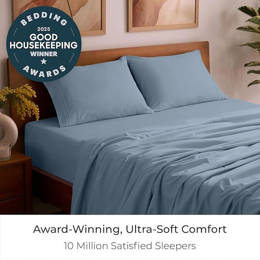 Mellanni Twin XL Sheet Set - 4-Piece Iconic Collection Bedding, (Including 2 Pillowcases), 16-Inch Deep Pocket, Easy Care, Extra Soft, Cooling Sheets, Brushed Microfiber - Blue Hydrangea