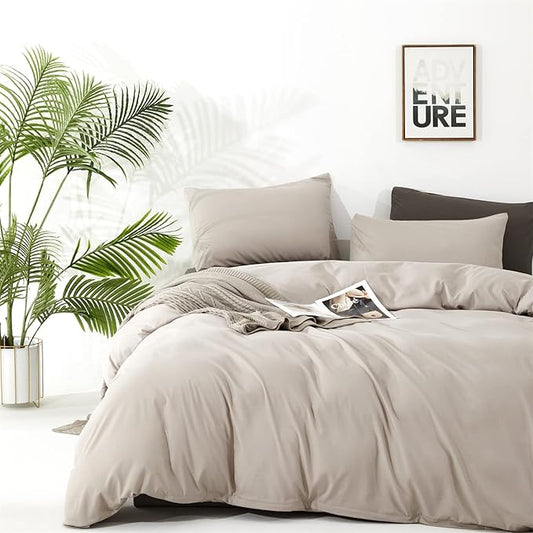 Houseri King Comforter Set - Beige, Cream King Size, 3 Pieces - Light Taupe, Khaki, Soft Bedding - All Season Gift Choice - Elegant, Lightweight, Fluffy - Light Brown, Solid Oatmeal Bed Quilt - Comfy