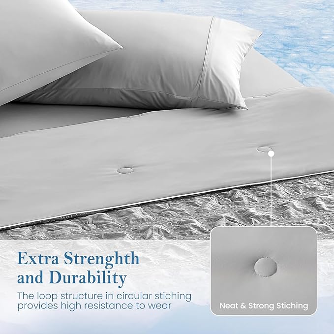 Cozy Bliss Cooling Comforter Seersucker Plaid Queen Size, Q-Max 0.45 Lightweight Cooling Blanket, Breathable Silk Smooth Summer Bedding Quilt for Hot Sleepers Night Sweats Dark Grey