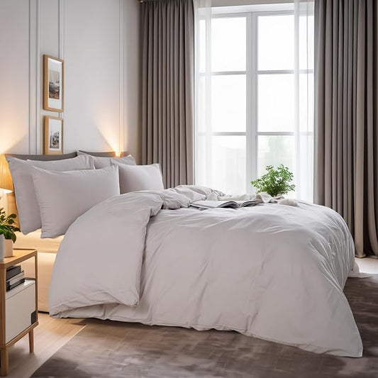 NEXHOME PRO Duvet Cover Full Size, 100% Washed Cotton Orgnic Linen Like Textured Breathable Durable Comfy, 3 PCs Home Bedding Set