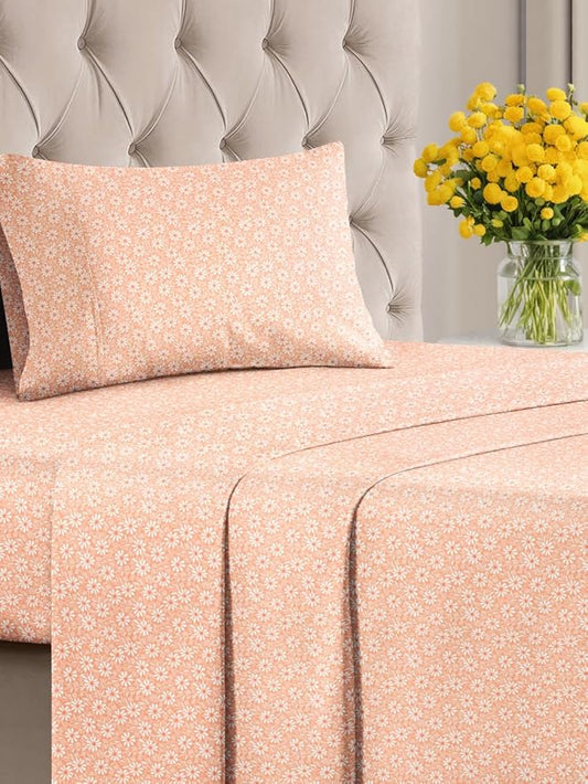 Floral Sheets - Pink & White Bed Sheet Set - 1 Flat, 1 Fitted & 1 Pillowcase w/ Deep Pockets - Comfy, Cozy, Wrinkle & Fade Free - Boho Botanical Bedding - Soft, Breathable & Cooling - Twin Size Set