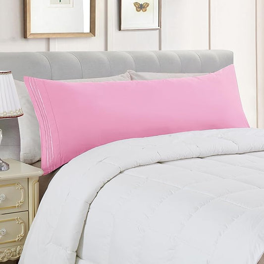 Elegant Comfort Luxury Ultra-Soft 1-Piece Body Pillowcase - 1500 Premium Hotel Quality Microfiber Double Brushed - Wrinkle Resistant, Body Pillowcase Size, Light Pink