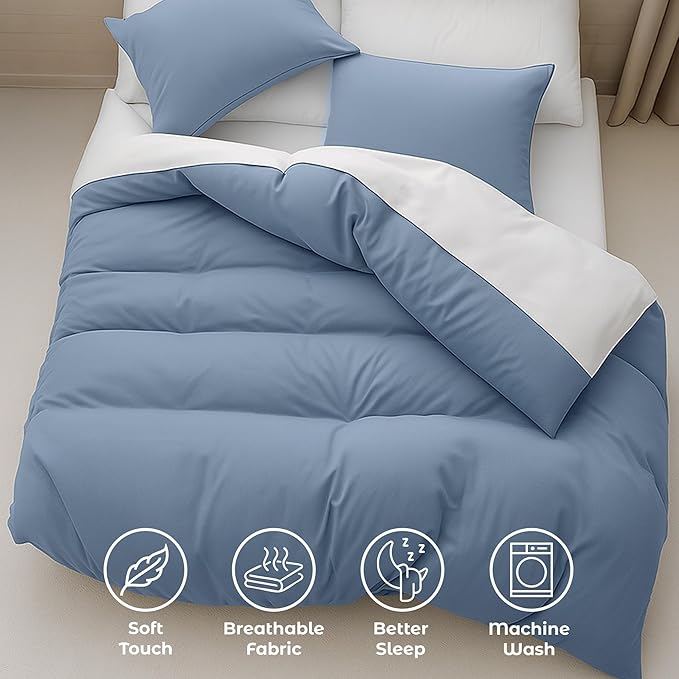 Pure Bedding California King Duvet Cover - Extra Soft Bedding Set, Includes 1 Cal King Duvet Cover 104x98 Inches with Zipper Closure & 2 Pillow Shams, Comforter Not Included, Ash Blue