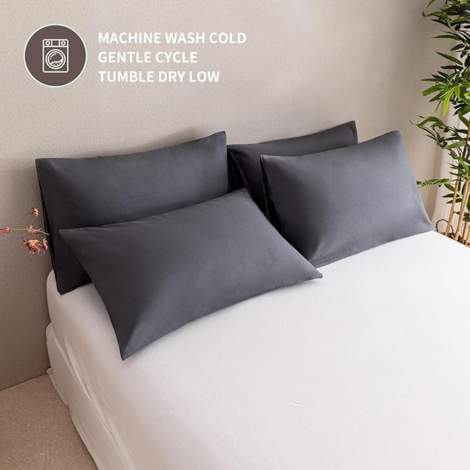 MINIPANDA Dark Gray Pillow Cases Standard Size Set of 4 - Super Soft, Smooth and Breathable Standard Pillow Cases- Envelope Design - Machine Washable Lightweight (20X26 Inches (4 Piece))