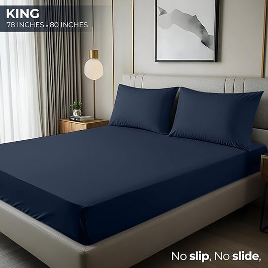 Utopia Bedding King Fitted Sheet - Bottom Sheet - Deep Pocket - Soft Microfiber - Shrinkage and Fade Resistant - Easy Care -1 Fitted Sheet Only (Navy)
