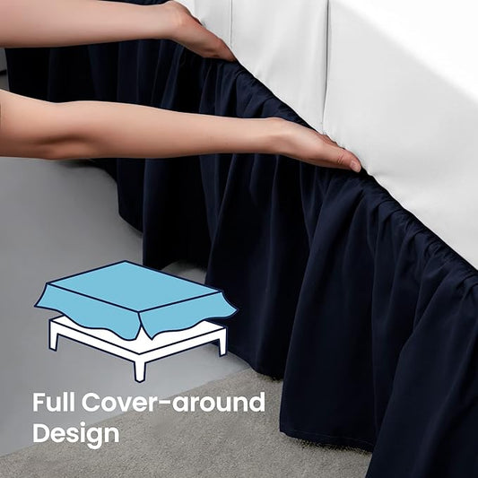 SLEEP ZONE Ruffled Bed Skirts Twin Size, Anti-Static Bedskirt Dust Ruffles with 15 inches Tailored Drop, Easy Fit, Fade Resistant, Navy Blue, Twin