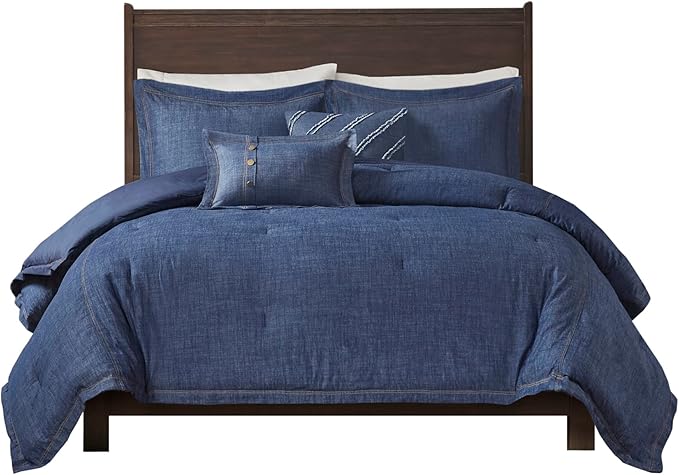 Woolrich Rustic Lodge Cabin Comforter Set - All Season Down Alternative Warm Bedding Layer and Matching Shams, Oversized Queen, Perry, Denim Blue