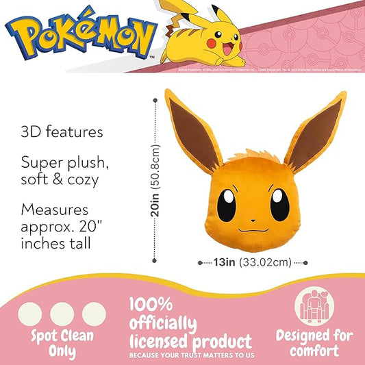 Franco Pokemon Eevee Kids Plush Pillow, Soft Decorative Throw Cushion for Bedroom Décor & Gifts, 20 Inch, (Officially Licensed Product)