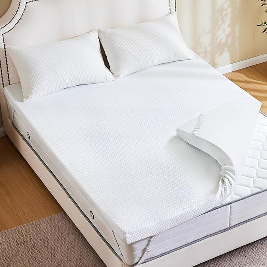 DUMOS 4 Inch Gel Memory Foam Mattress Topper Queen Size, Cooling Breathable Comfy Mattress Pad for Pain Relief, CertiPUR-US Certified (with Removable & Washable Cover)