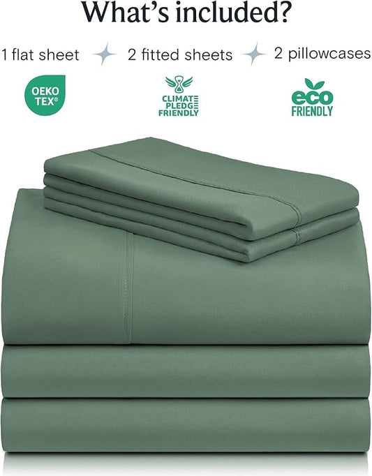 LuxClub 5 PC Split King Sheet Set, Breathable Luxury Bed Sheets, Deep Pockets 18" Eco Friendly Wrinkle Free Cooling Sheets Machine Washable Hotel Bedding Silky Soft - Tree Moss Green Split King