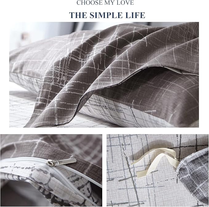 VM VOUGEMARKET King Duvet Cover Gray brown,Reversible Abstract Duvet Cover Set with Zipper,100% Cotton-Hotel Quality Modern Men/Women bedding Set-King,Artwork