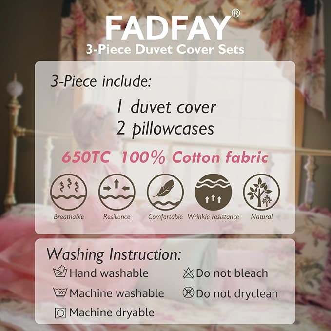 FADFAY Girls Bedding Floral Duvet Cover Set Twin Size Hydrangea Flower 100% Cotton Soft Quilt Cover Set Reversible Zipper Green Blue Bed Cover 3 Piece- No Filling