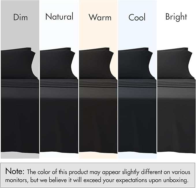 RUVANTI 100% Cotton Sheets – California King Percale Bedding, Cooling & Breathable, Durable with a Crisp, Soft & Comfortable Feel, 14" Deep Pocket, 4-Piece Set, Jet Black