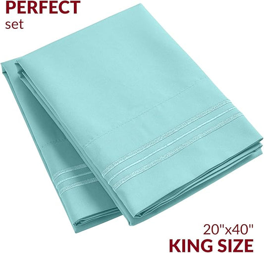 Mellanni Pillow Cases - Luxury, Extra Soft, Cooling Pillow Covers - 2 PC Iconic Collection Pillowcases - Envelope Closure (King 20" x 40", Aqua)