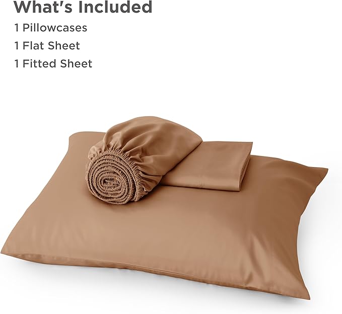 Bedsure Cooling Sheets Twin XL, Rayon Derived from Bamboo, PureWoven, Breathable & Soft Twin XL Sheet Sets, Deep Pocket Up to 16 Inches, Hotel Luxury Silky Dorm Bedding for Hot Sleepers, Khaki