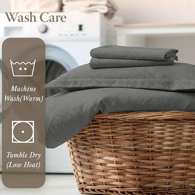 Threadmill Twin Bed-Sheets - 800 Thread Count Jacquard Celine Dark Grey, 100% Natural Cotton 3 Piece Striped Bed Set, Extra Long Staple Cotton, Comfy Damask Sheets with Elasticized Deep Pocket