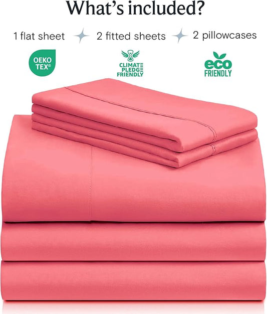 LuxClub 5 PC Sheet Set Bed Sheets Deep Pockets 16" Eco Friendly Wrinkle Free Cooling Machine Washable Hotel Bedding Silky Soft - Vermilion Split King