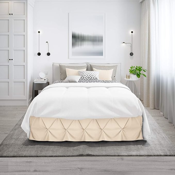 Nestl Beige Cream Bed Skirt Twin Size, Pinch Pleat Twin Bed Skirt, 14" Inch Drop Twin Bedskirt, Hotel Quality Beige Cream Bed Skirts, Microfiber Bedskirt for Twin Bed, Beige Cream Twin Bed Skirt