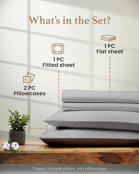 Good Sleep Bedding Full Size Sheets - 100% Egyptian Cotton Sheets Full Size, 4Pc, Sateen Weave, Hotel Full Size Sheet Sets, Soft, Full Bed Sheets Deep Pocket Fits Upto 16" - Light Grey