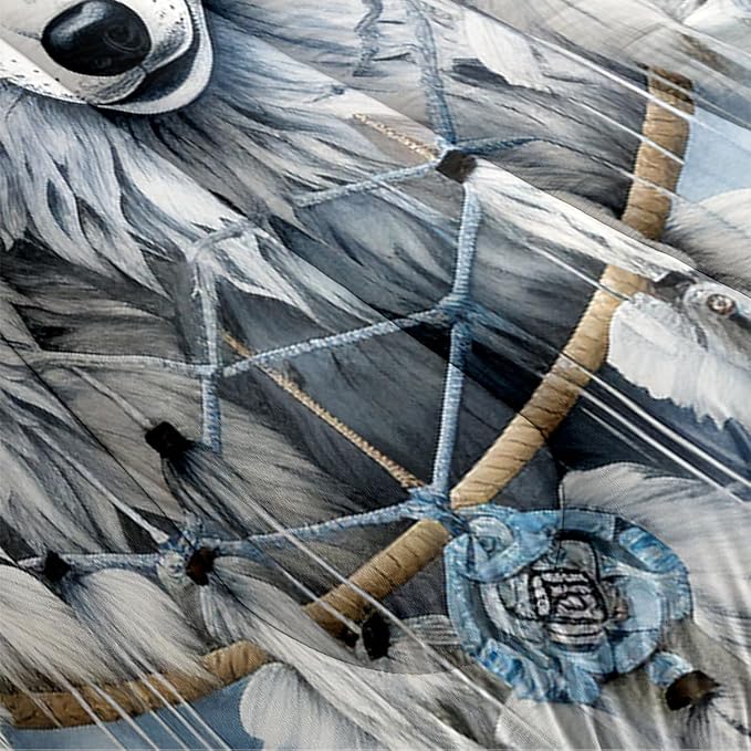 Grey Wolf Comforter Set King Size,Grey and White Dreamcatcher Soft Bedding for Adult,Wild Animal Print Lightweight Microfiber Comforter with 2 Pillowcases/104 * 90